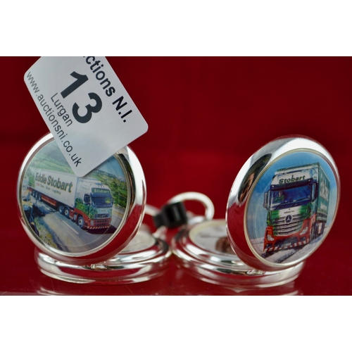 13 - Eddie Stobart Pocket Watch x 2 - Mercedes benz Actros GK62 0ZL + Volvo FH PX04 EPF