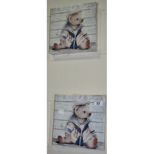 32 - Teddy Bear Canvas x 3 - New