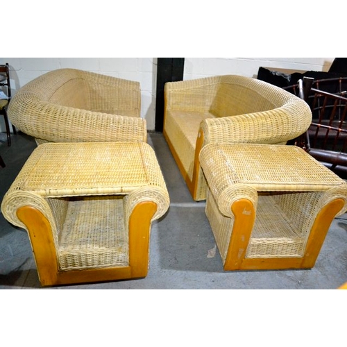 214 - Rolled Armed 2 Seater x 2 with 2 Side Tables