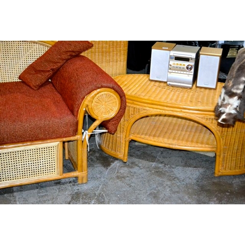 217 - Mid Rattan Rolled Arm 3 Seater with Coffee Table