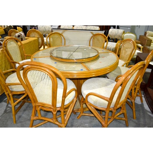 284 - High Quality Rattan Table with Lazy Susan + 8 Chairs