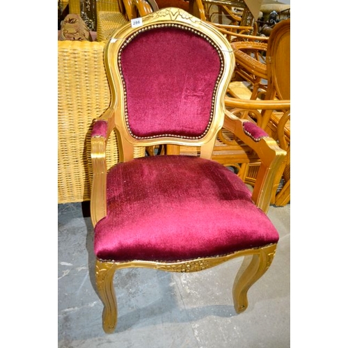 286 - Gold Framed Red Velour Louis Chair