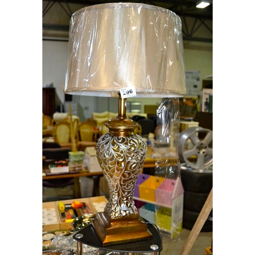 296 - Gold & Silver Ornate Lamp & Shade - New