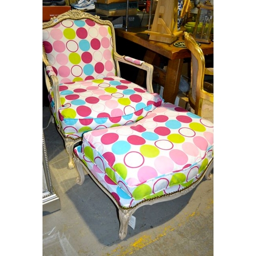 316 - Colourful Oversized Louis Chair with Footstool