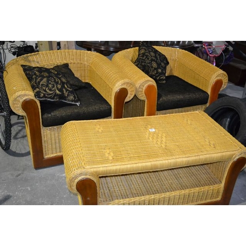 407 - Pair of Rattan Armchairs with Coffee Table