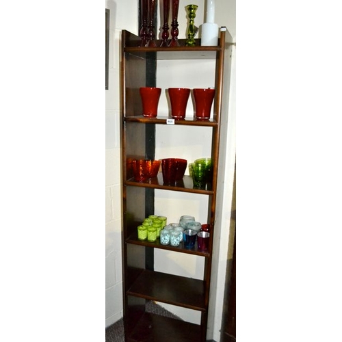 468 - Bookcase + Colourful Glassware Collection