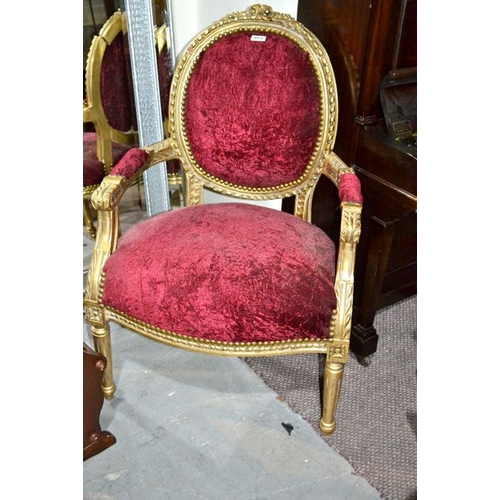 484 - Red Velour Louis Chair