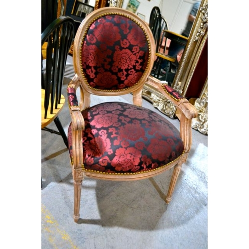 482 - Red & Black Floral Louis Chair