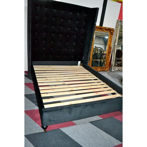 485 - Black 5' Button Back Winged Bed Frame - As Seen