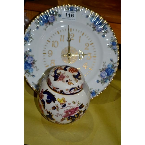 116 - Royal Albert Moonlight Rose Clock + Masons Ginger Jar