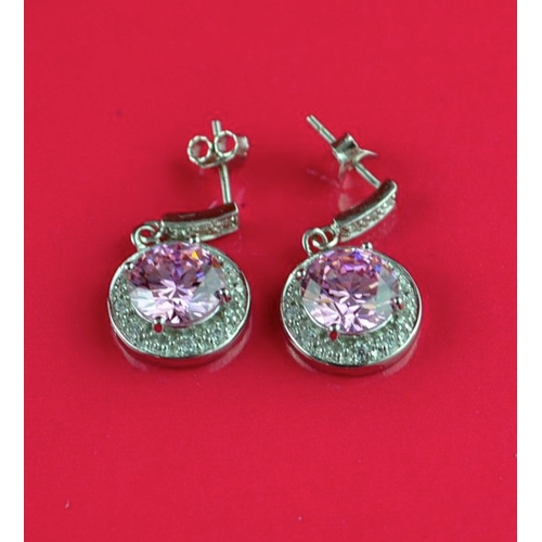 178 - Pair of Silver Earrings with Pink/Clear Stones