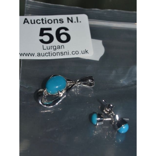 56 - Turquoise Stone Pendant And Earrings