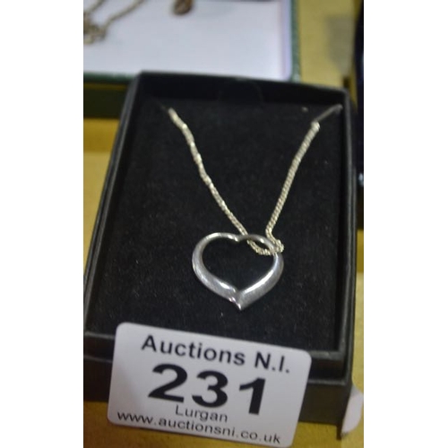 231 - Silver Necklace & Heart Pendant