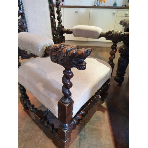 395B - Victorian Dark Oak Dining Table with 8 Chairs - Excellent Condition - Lion & Dragon Detail - Origina... 