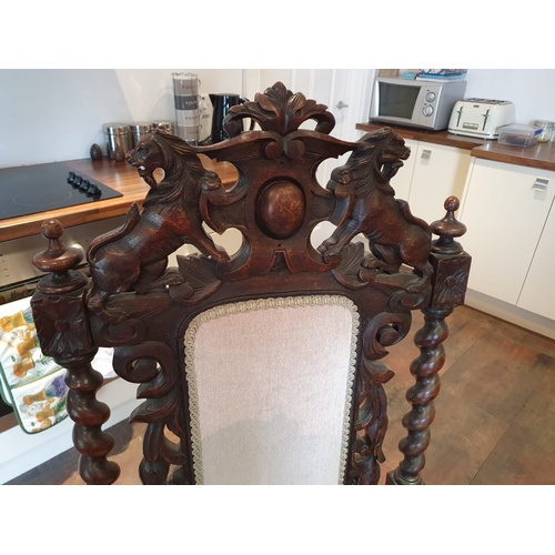 395B - Victorian Dark Oak Dining Table with 8 Chairs - Excellent Condition - Lion & Dragon Detail - Origina... 