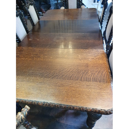 395B - Victorian Dark Oak Dining Table with 8 Chairs - Excellent Condition - Lion & Dragon Detail - Origina... 