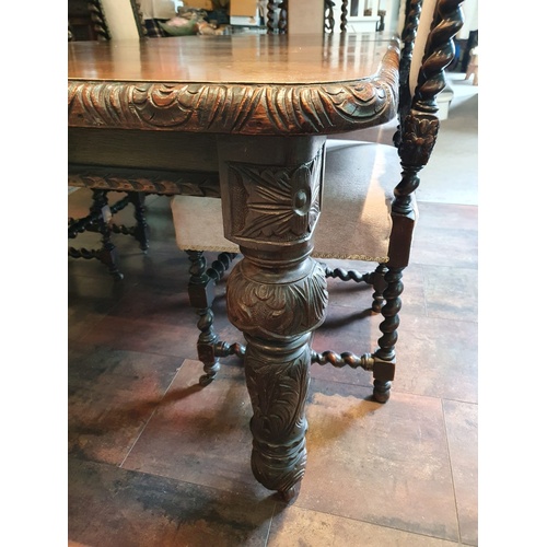 395B - Victorian Dark Oak Dining Table with 8 Chairs - Excellent Condition - Lion & Dragon Detail - Origina... 