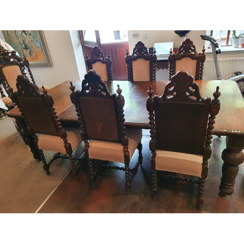 395B - Victorian Dark Oak Dining Table with 8 Chairs - Excellent Condition - Lion & Dragon Detail - Origina... 