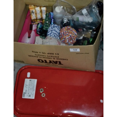 19 - Box of New Items Incl Dog Toys + Red Tank