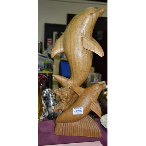 309A - Large Carved Wooden Dolphin Ornament