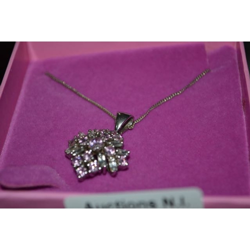 70 - Silver Necklace with Pink CZ Pendant