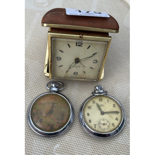 175 - Smiths Empire Pocket Watch + Smiths Jamboree Pocket with Moving Arm + Vintage Columbia Alarm Clock