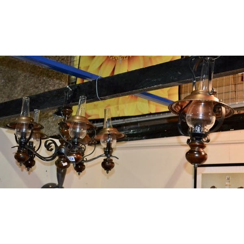 435b - Copper Oil Lamp Style 5 Branch Ceiling Light + Single Ceiling Light