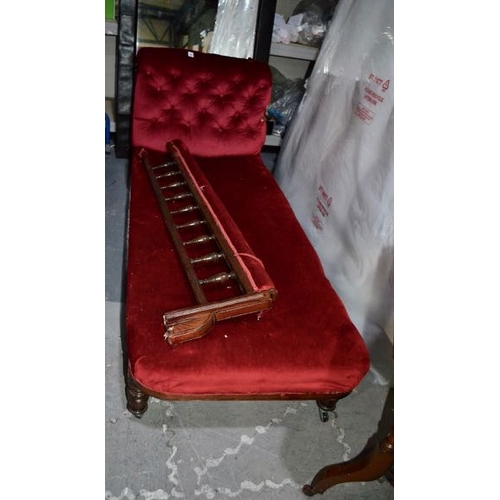 466 - Red Upholstered Chaise - Arm There for Re-attaching