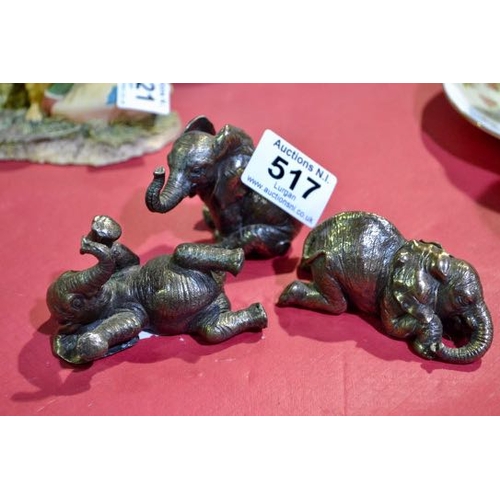 517 - Small Bronze Style Elephant x3