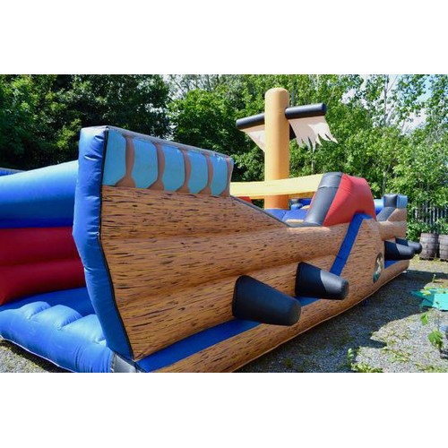 378 - Pirate Ship Obstacle Course Bouncy Castle with Slide - with Blower - Appx 30'x12'