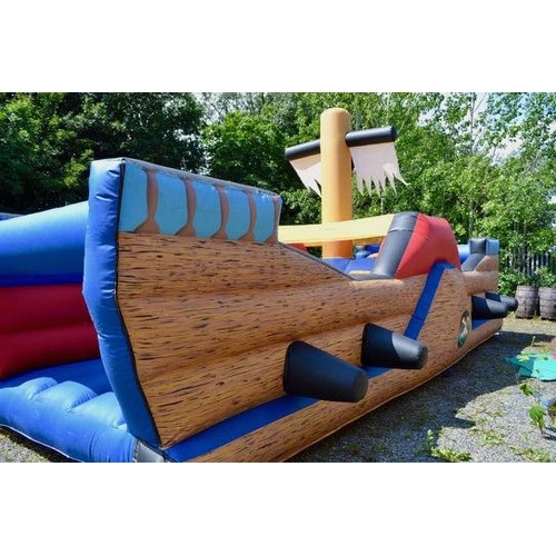 378 - Pirate Ship Obstacle Course Bouncy Castle with Slide - with Blower - Appx 30'x12'