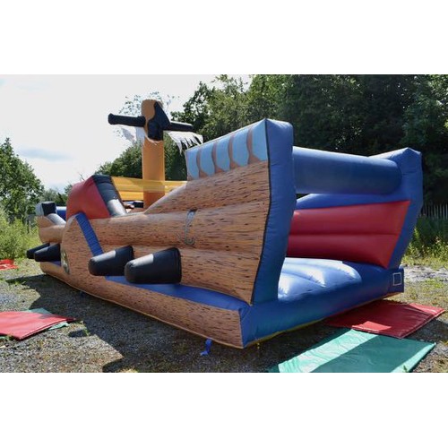 378 - Pirate Ship Obstacle Course Bouncy Castle with Slide - with Blower - Appx 30'x12'