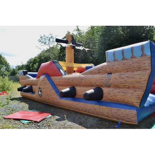 378 - Pirate Ship Obstacle Course Bouncy Castle with Slide - with Blower - Appx 30'x12'