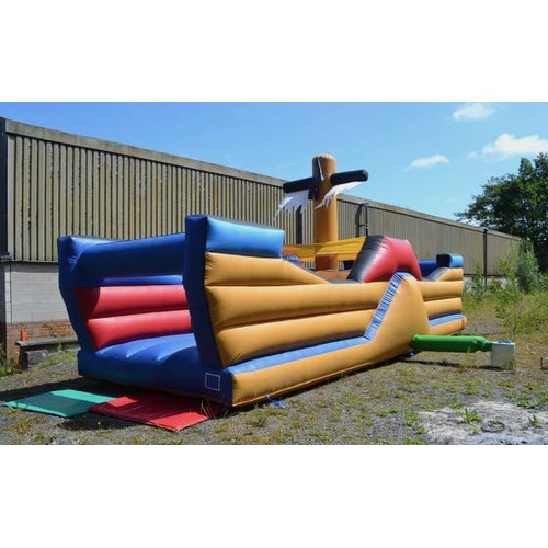 378 - Pirate Ship Obstacle Course Bouncy Castle with Slide - with Blower - Appx 30'x12'