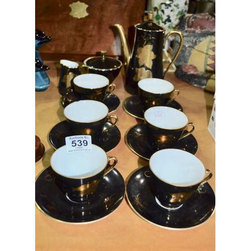 539 - Ornate Black & Gold 15 Piece Teaset