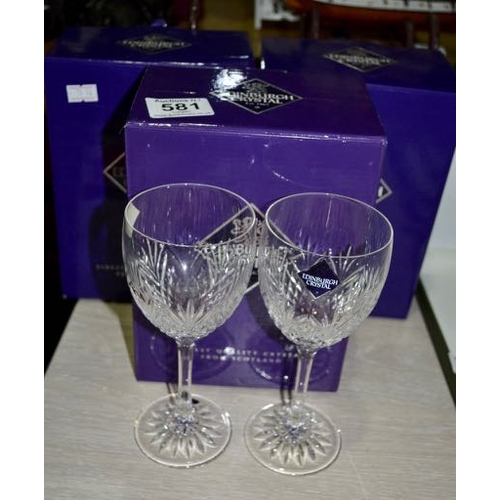 581 - 3x Boxed Pair of Edinburgh Crystal Wine Glass