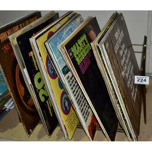 224 - LP Rack + Appx 30 LPs Incl Hank Williams etc