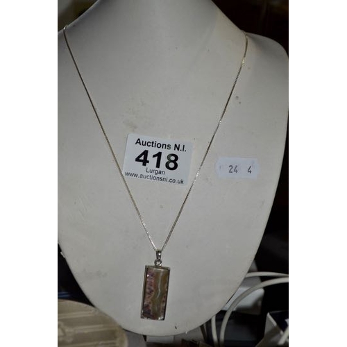 418 - Silver Necklace with Mother of Pearl Pendant