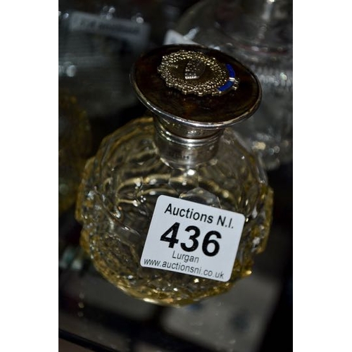 436 - Silver Collar & Capped Vintage Bottle with Prodesse Civisus Emblem on Tortoiseshell Style Top (Hinge... 