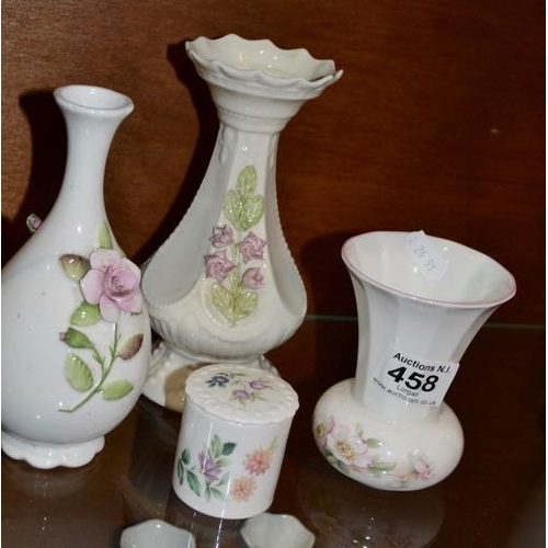 458 - Coalport Piece x3 + Belleek Cherry Blossom Vase