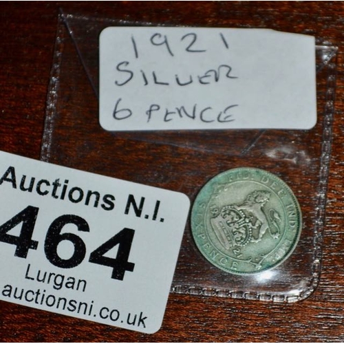 464 - 1921 Silver 6 Pence