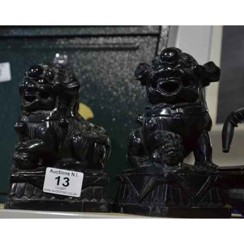 13 - Pair of Heavy Marble Style Foo Dogs