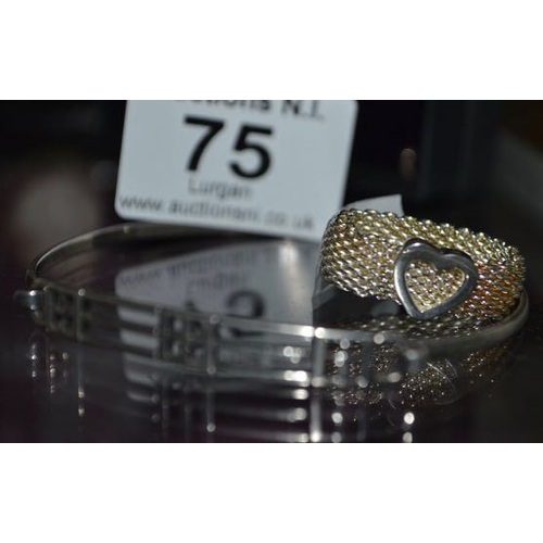 75 - Silver Bangle + Heart Detail Ring