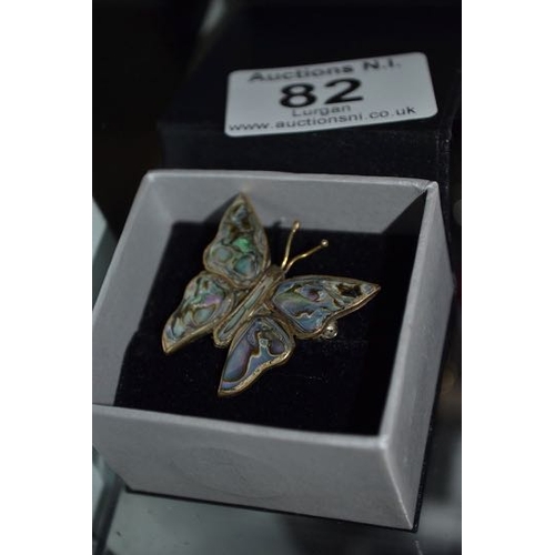 82 - Ornate Mother Of Pearl Butterfly Brooch