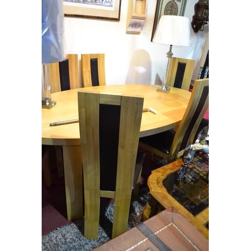 475 - Quality Oak Oval Dining Table With 6 Solid Brown Leather Seated Chairs Approx 6'7