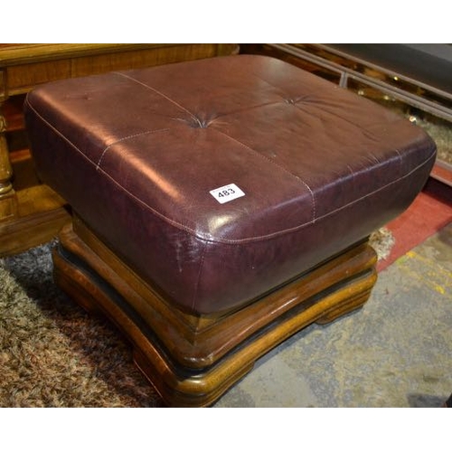 483 - Oxblood Leather Footstool On Oak Base