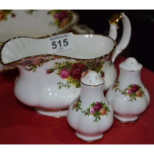 515 - Royal Albert Old Country Rose Gravy Boat + Cruet Set