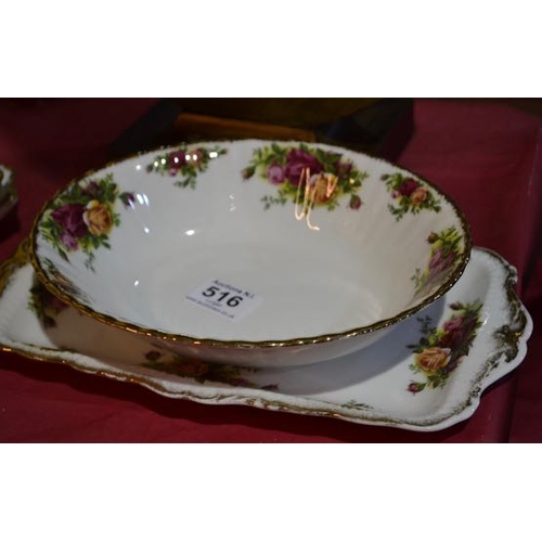 516 - Royal Albert Old Country Rose Sandwich Platter + Serving Bowl