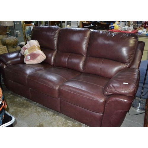 526 - Brown Leather 3 Seater Recliner In Excellent Condition