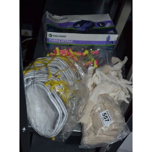 557 - Box Of Nitrile Gloves Large + Earplugs, Masks And Gloves